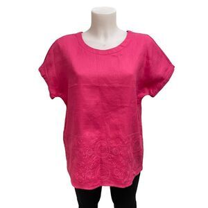 PURE COLLECTION PINK 100% linen embroidered casual blouse size US 6 NEW w/o‎ tag